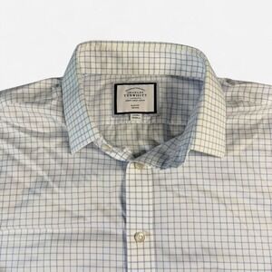 Charles Tyrwhitt White Grid Pattern Button Up Shirt Size Large (17/34)